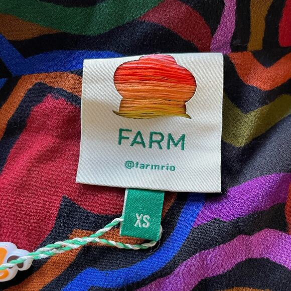 Farm Rio Rainbow Wild Hearts Maxi Dress Womens XS 0 2 Long Sleeve Red - Picture 7 of 16